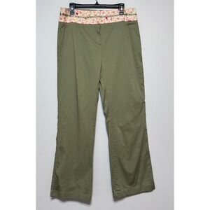 Olive Green Floral Waist Band Pants Size 12 Cottagecore Countryside Chic Prairie